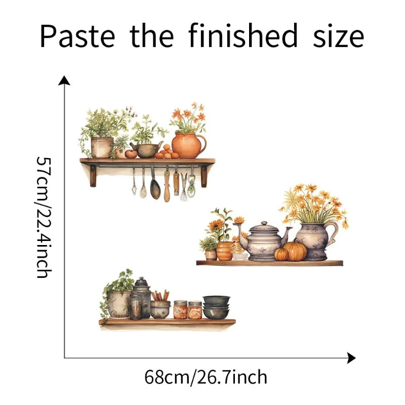 Removable PVC Kitchen Wall Stickers Green Herb Utensil Decals Dining Qme