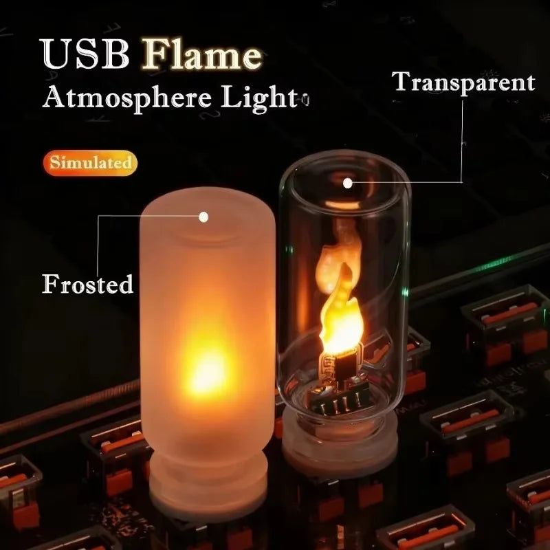 USB Flame Lamp LED Simulated Fire Atmosphere Light 5V Car Interior Qme