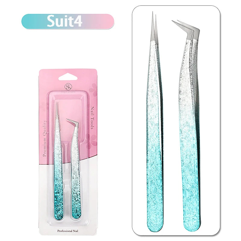 Eyelash Tweezers Ice Flower Anti-static 3D Accurate Eyebrow Grafting Qme Suit 4