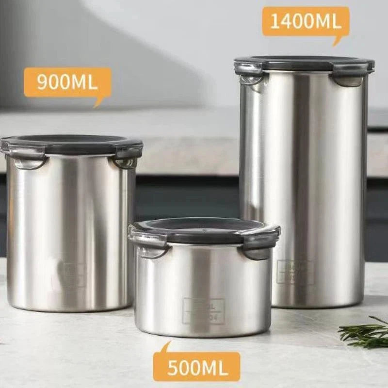 Storage Jars 500/900/1400ml Stainless Steel Sealed Container Jar Kitchen Barrel Organizer For Fresh Grain Vegetable Coffee Qme