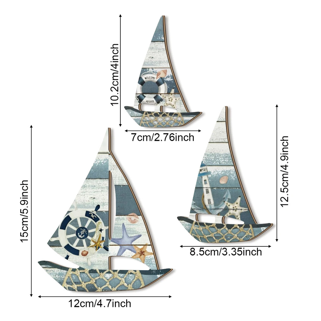 1 set of 2D retro lifebuoy pattern sailboat wooden wall decoration, Mediterranean ocean style farmhouse wall decoration Qme
