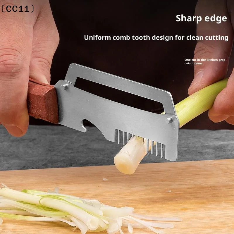 Multifunctional Stainless Steel Peeler Wooden Handle 3-in-1 Scallion Qme