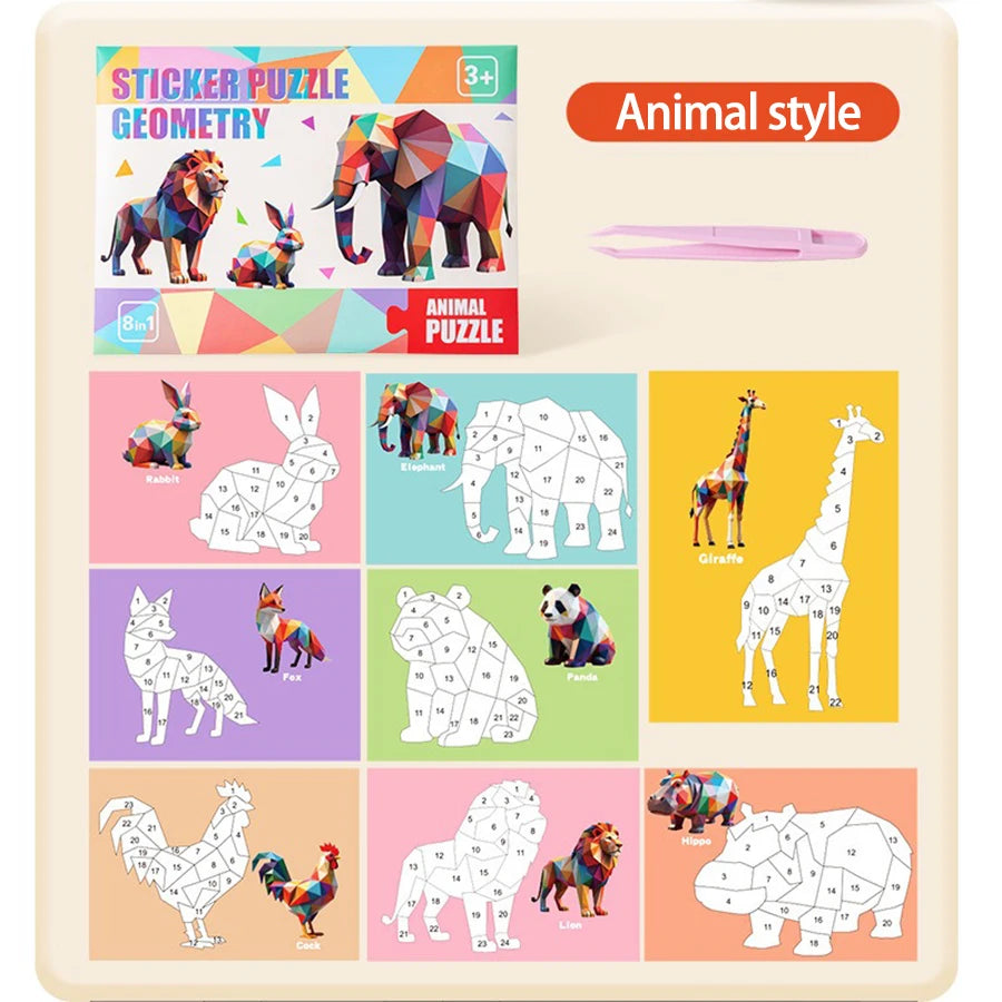 3D Puzzle Stickers DIY Craft Kits Animal Collage 5 Themes Back-to-School Gift Creative Educational 9-PCS Kit with Clips Qme Animal style