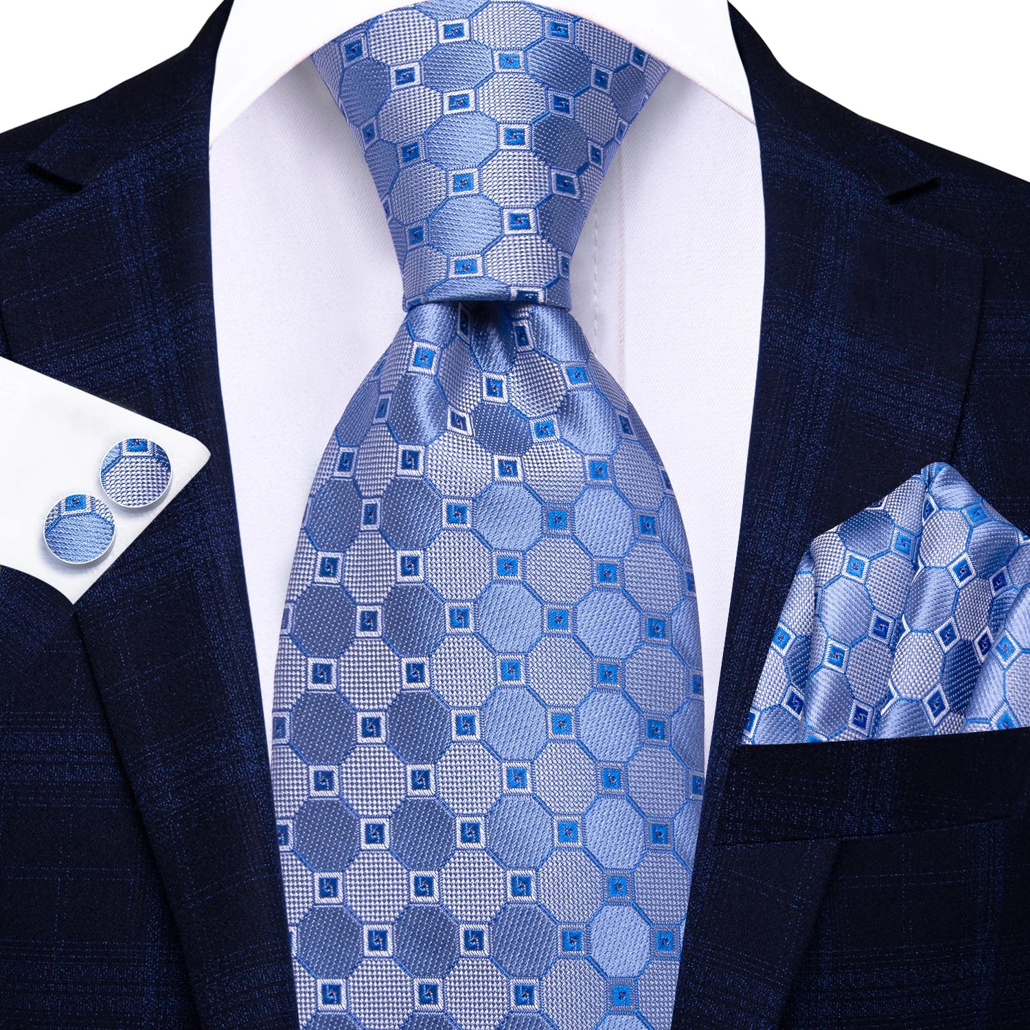 Hi-tie Fashion Black Plaid Dots Men's Elegant Tie Handkerchief
