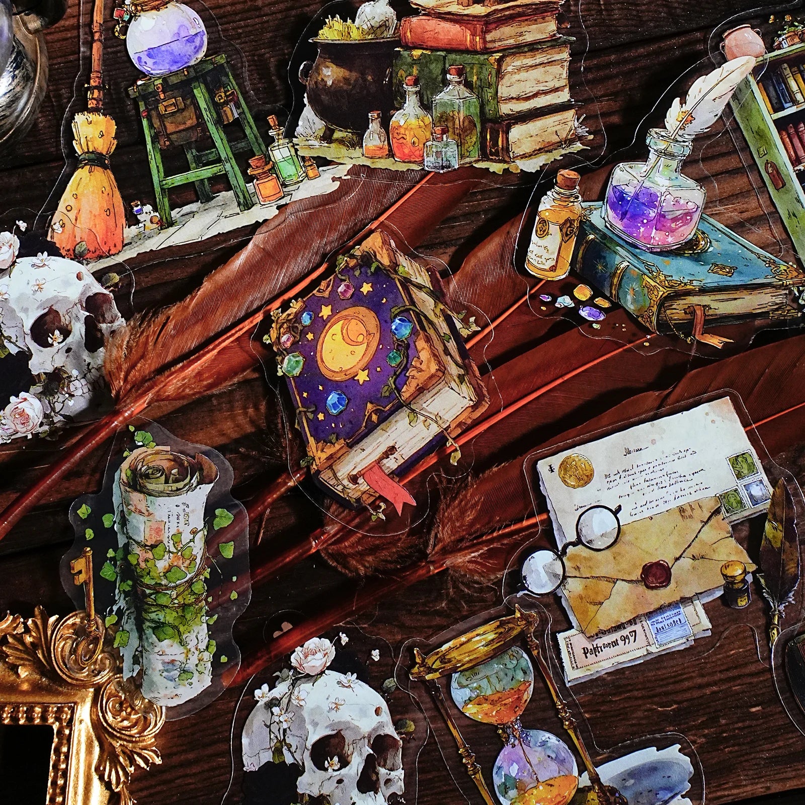 15 Sheets Magic Theme PET Stickers for DIY Craft Scrapbooking Guitar Phone Case Notebook Decoration Qme