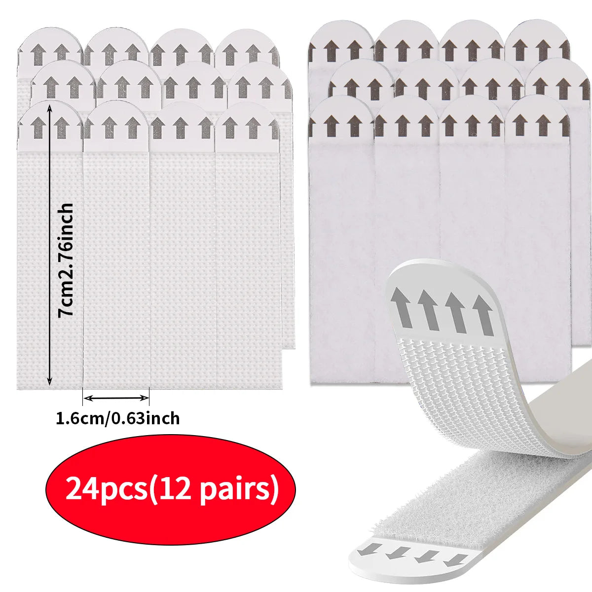 Double-Sided Adhesive Strip Wall Hanging Tool-Free Removable Non-Destructive Wall Hooks Sticky Mounts for Home Office Qme 24pcs(12 pairs)