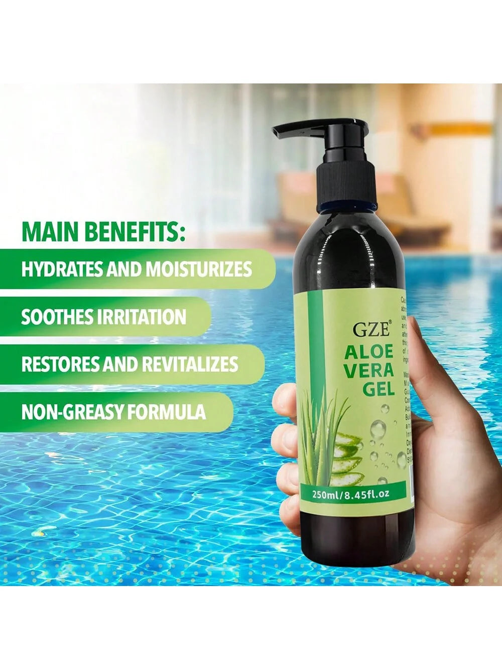 GZE Aloe Vera Gel Boosts Skin Vitality & Hair Hydration & Frizz Control, Sensitive Skin Deeply Moisturizes & Nourishes Qme