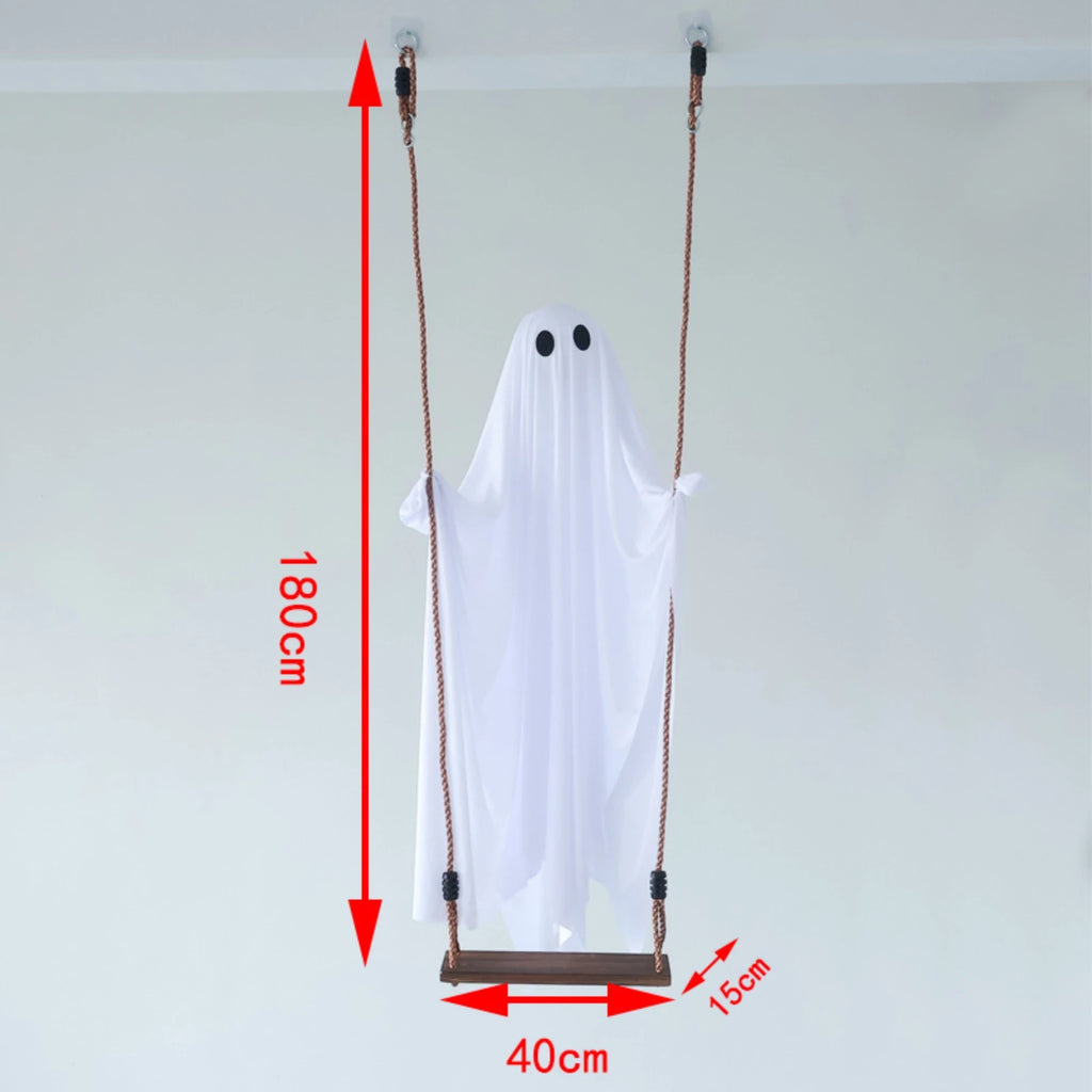 Halloween Swing Glowing Cute Ghost Ornament Garden Yard Bar Haunted House DIY Decorative Props Party Hanging Decor Qme