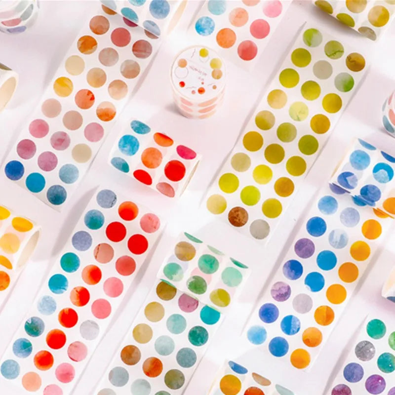 1 roll Watercolor Polka Dot Sticker Junk Journaling Accessories Scrapbooking DIY Color Label Washi Sticker Stationery Suit Qme