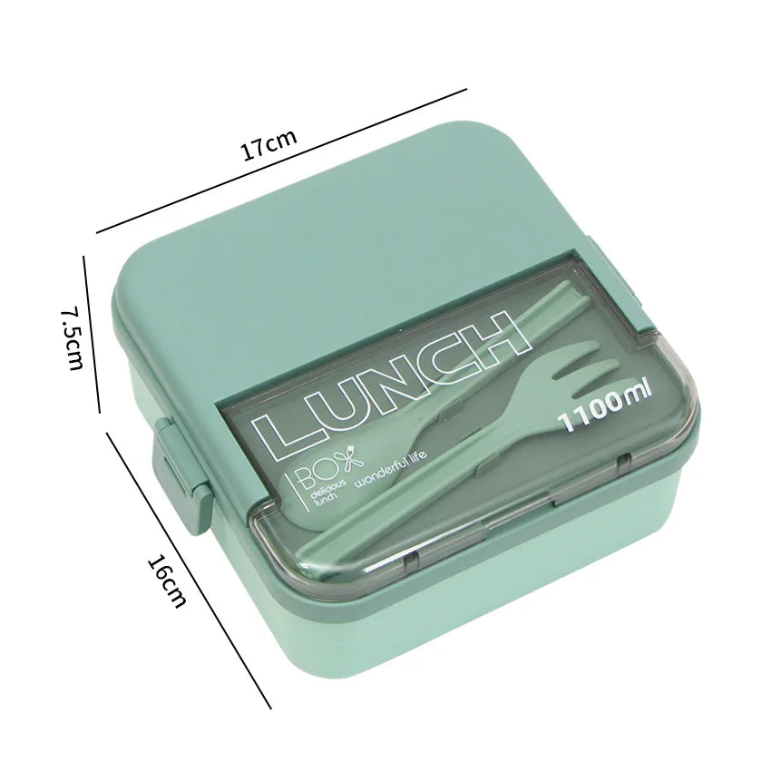 Square Compartment Sealed Lunch Box Microwave Safe Single Layer Qme green 6.5 inch