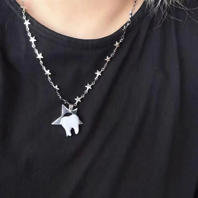 Unique Design Y2k Necklace Heart Star Cute Teeth Splicing Clavicle Chain Qme