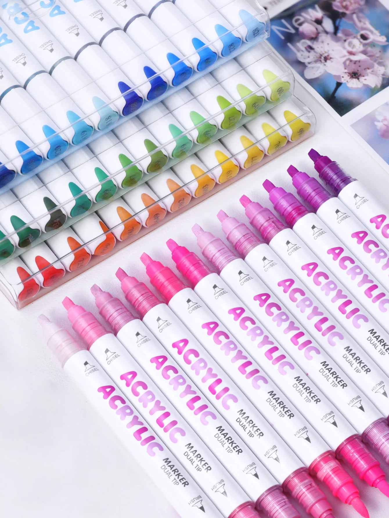 GN 12 Colors Dual Tip Acrylic Paint Markers Set Waterproof Quick Dry Art Marker Pen for Drawing Graffiti DIY Art Supplies Qme