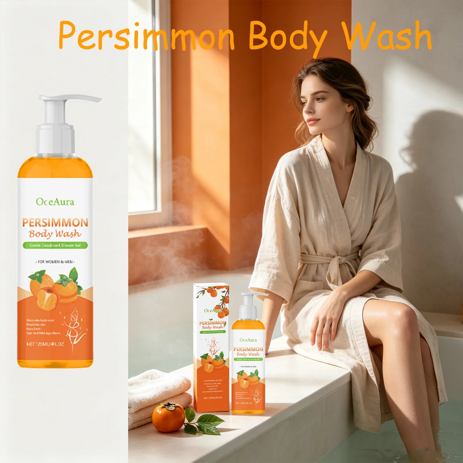 Oceaura Persimmon Body Wash Odor Eliminator Deep Nourishment Long Qme