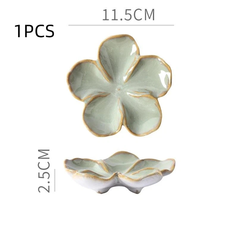 1PCS Ceramic Craft Dish Flower Shaped Small Dish Creative Dipping Sauce Small Dish Multi-color Kiln Transformed Dish Gift Qme Light green