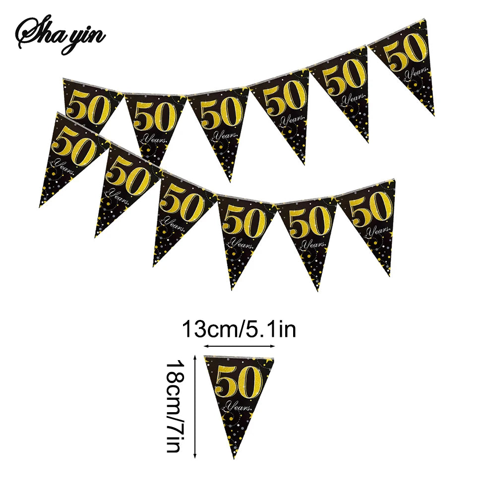 Birthday Triangle Flag, Digital Age, Black Gold Triangle Flag, Pulling Flag, Party Supplies Qme 50 1set