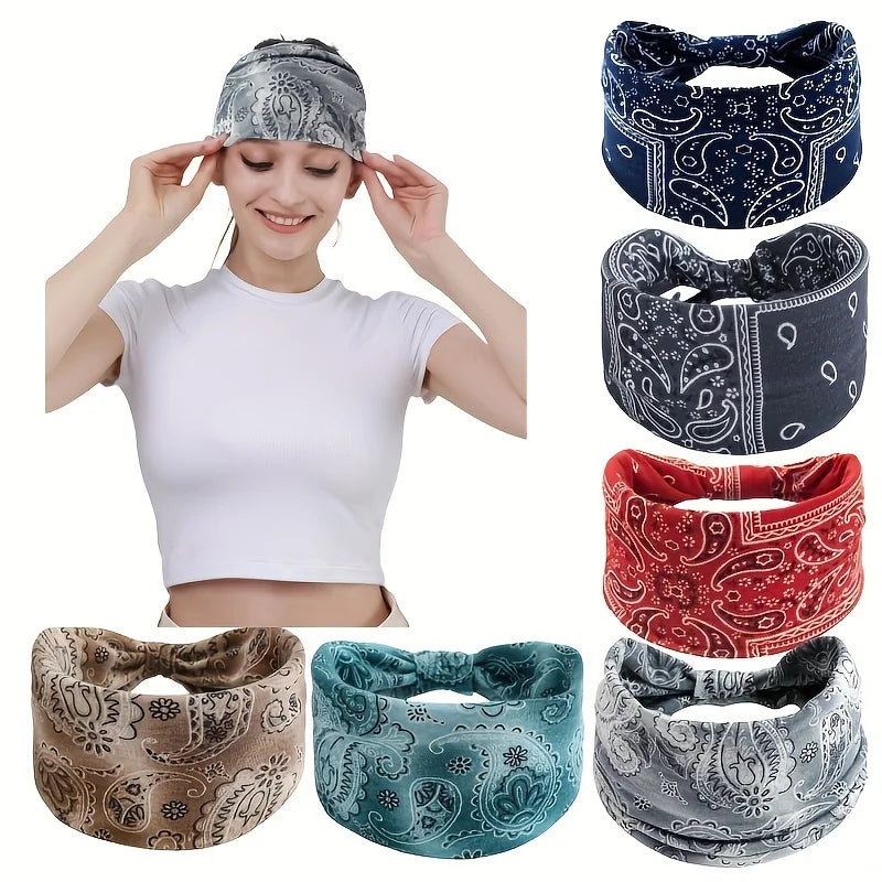 Wide Bohemian Headband Flower Elastic Headband Bohemian African Headband Yoga Running Headband Women's Exercise Hair Accessories Qme