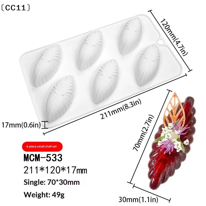 6 Cells 3D Shell Design Pudding Mousse Cake Moulds Madeleine Dessert Qme