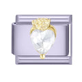 New Gold Color Zircon Heart Star Moon Bow Knot Italian Charm Link Fit 9mm Stainless Steel Bracelet Women Jewelry DIY Making Gift Qme Style 7