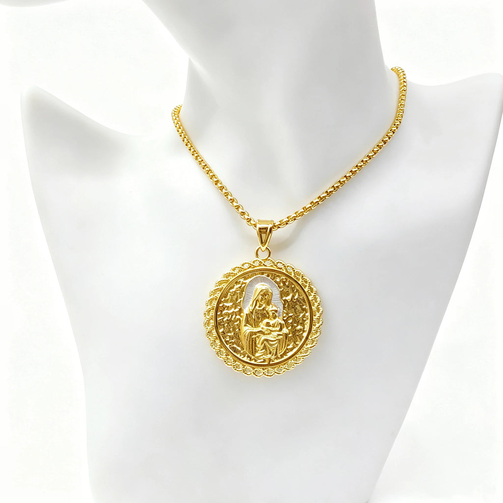 Gold-Plated 60/45cm Simple Round Virgin Mary St. Jude Cross Stainless Steel Necklace for Men Women Daily Party Religious Jewelr Qme