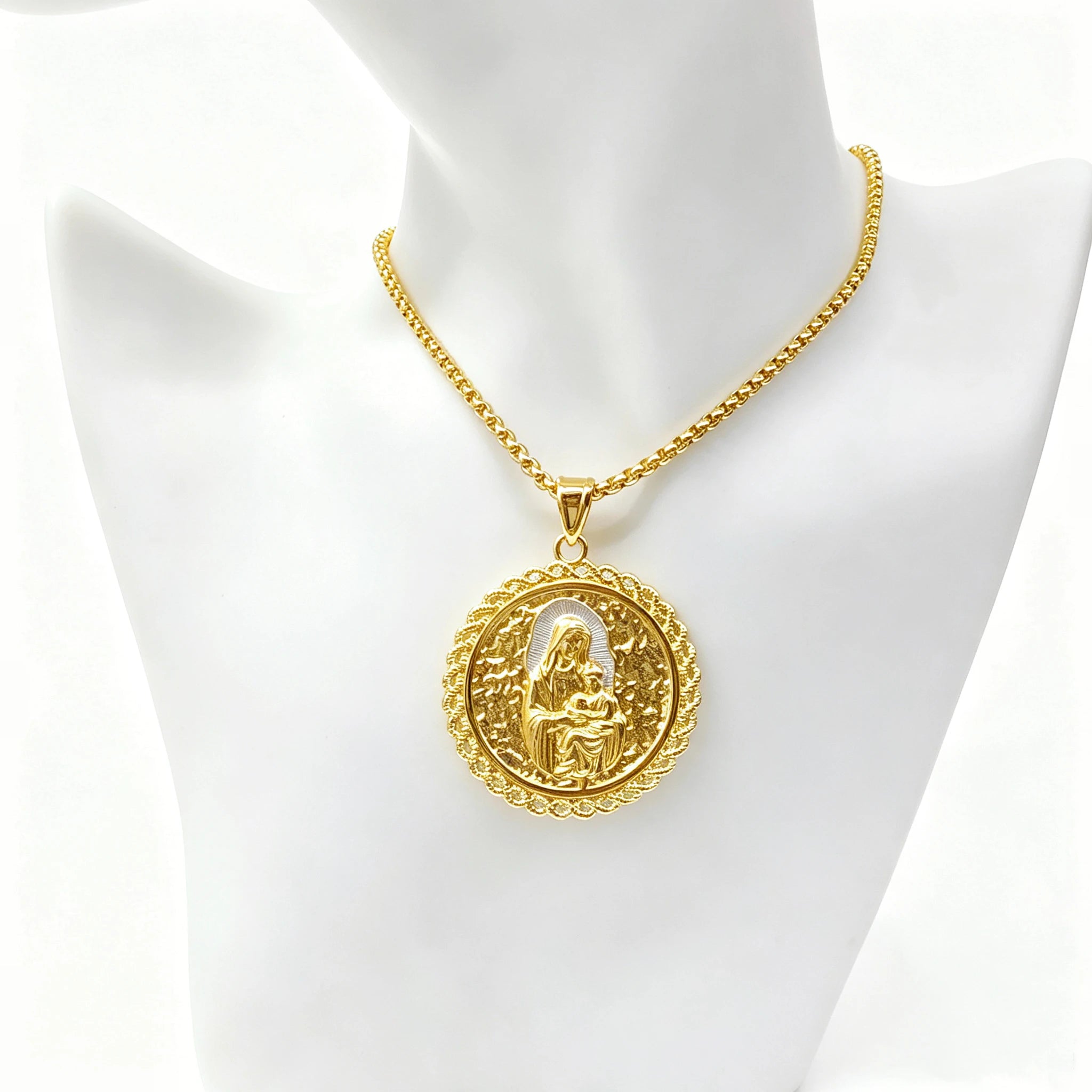 Gold-Plated 60/45cm Simple Round Virgin Mary St. Jude Cross Stainless Steel Necklace for Men Women Daily Party Religious Jewelr Qme