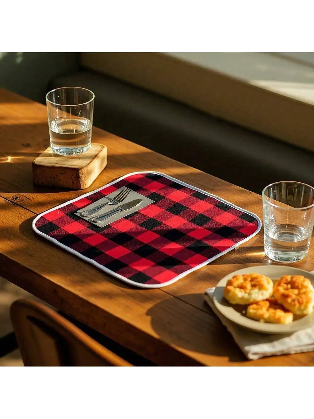 1 Christmas Decoration Supplies Plaid Cloth Placemat Dining Table Qme