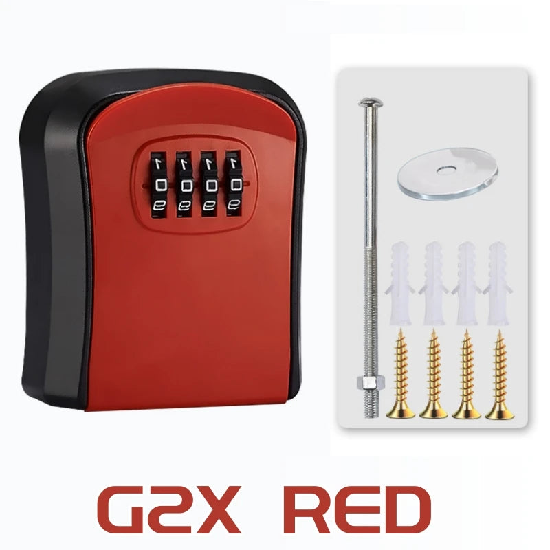 Key Lock Box 4 Digit Password ABS Security Anti-theft Durable Wall Mounted Password Key Box for Home or Office Key Safe Storage Qme G2X Red