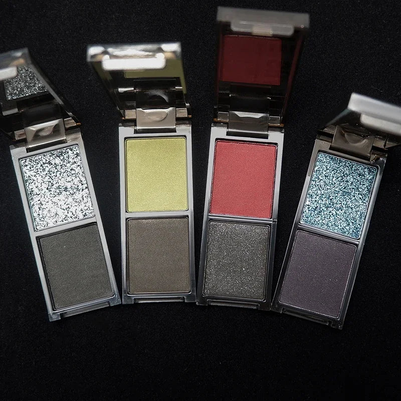 Two-color Glitter Black Eye shadow Palette Dark Red Silvery Color Shimmer Matte Smoked Eye Shadow Highlighter Makeup Pigment Qme