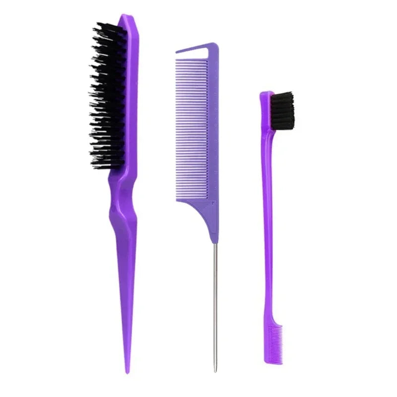 Slick Back Hair Brush Bristle Teasing Comb Women Black Qme