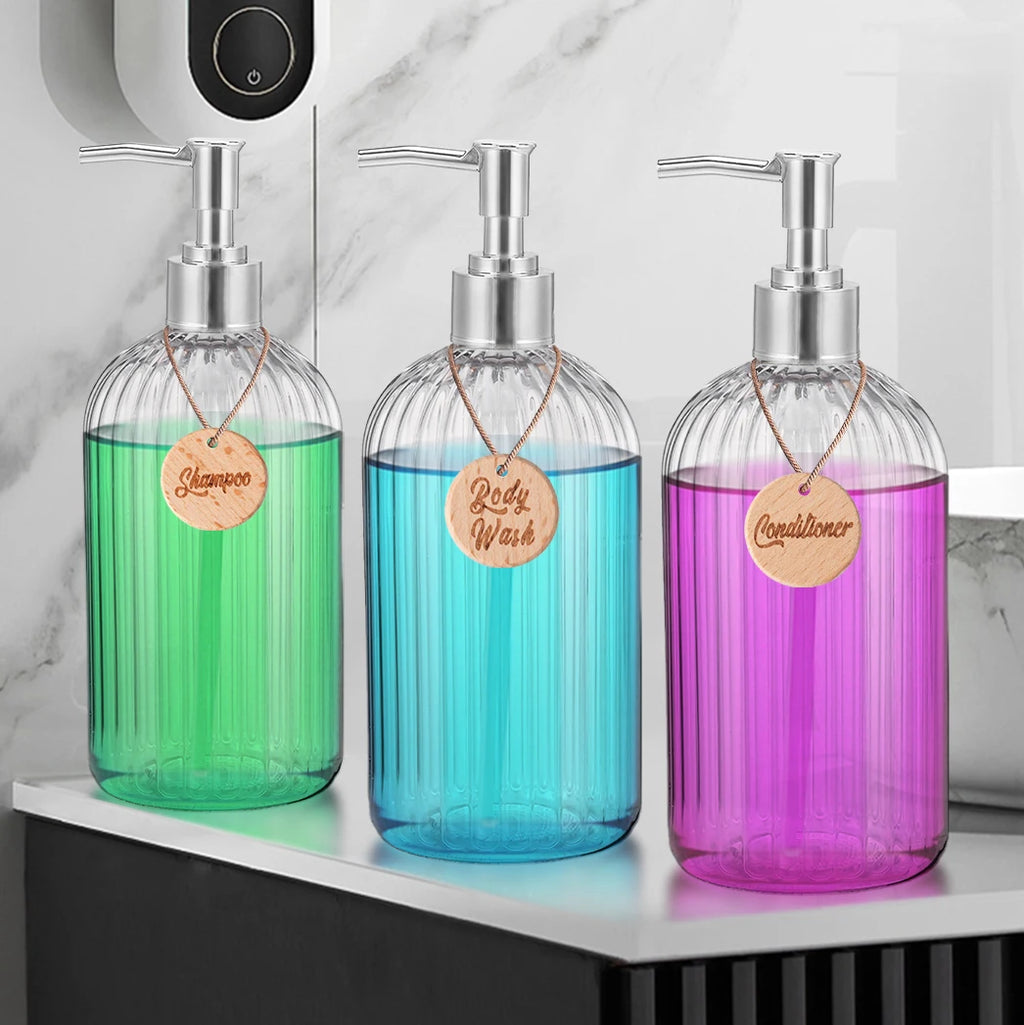 Modern Shampoo and Conditioner Dispenser Set of 3 Refillable Shower Soap Bottles for Bodywash Shampoo Conditioner Bathroom Decor Qme