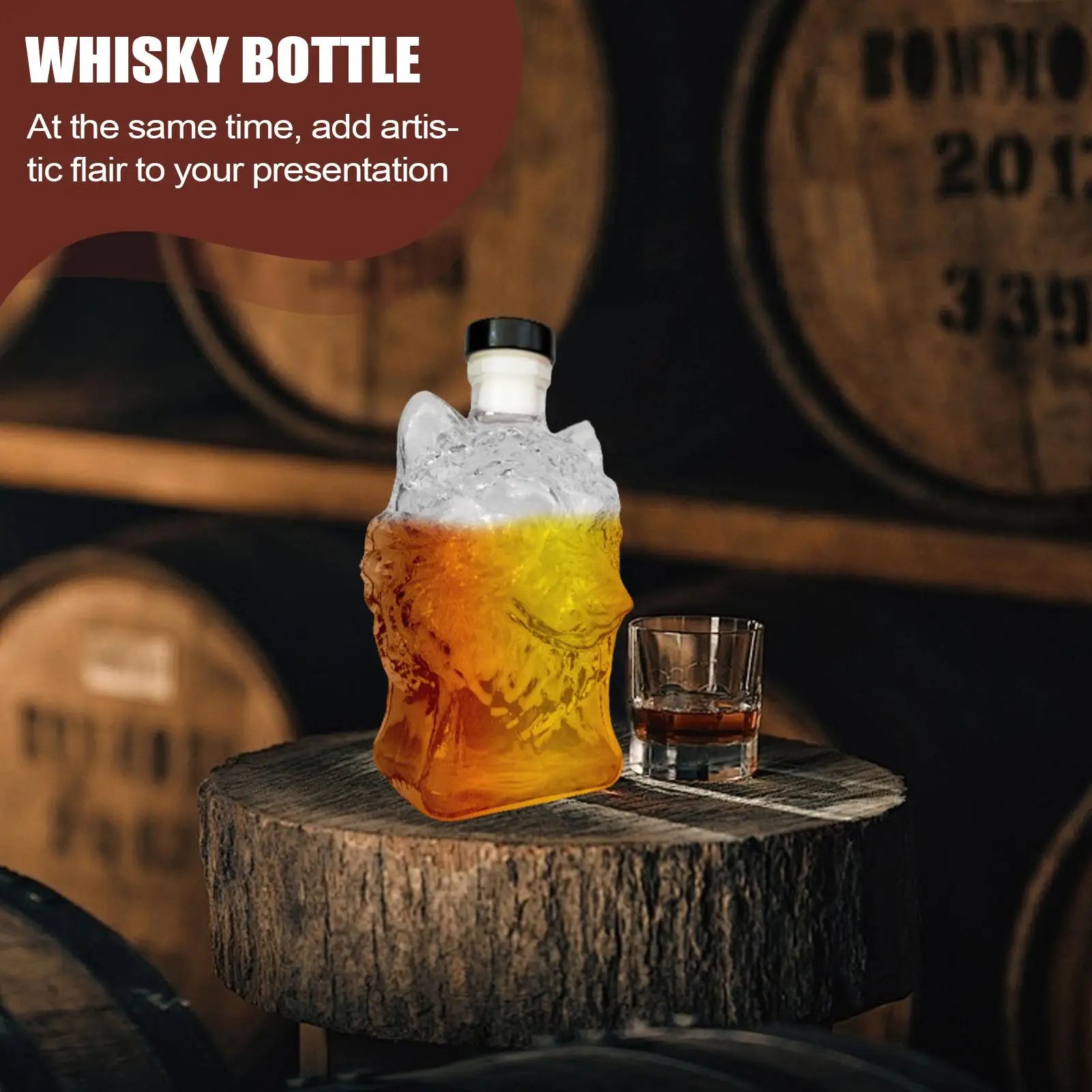 Whiskey Decanter Glass Wine Bottle Wolf-head Profile Spirit Bar Tool Qme