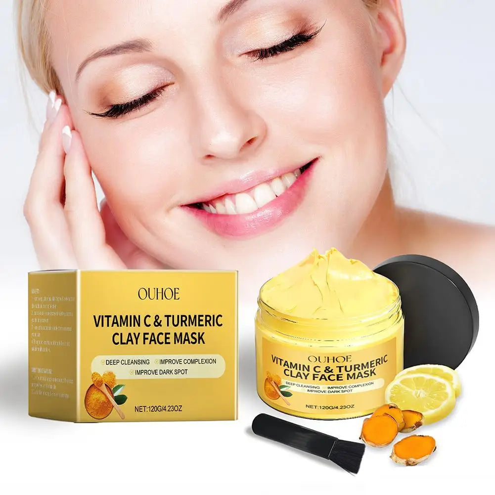 Vitamin C Clay Mask With Turmeric For Dark Spots, Dull Skincare, Turmeric Clay Facial Mask Oil Controll Refining Pores Hydrating Qme