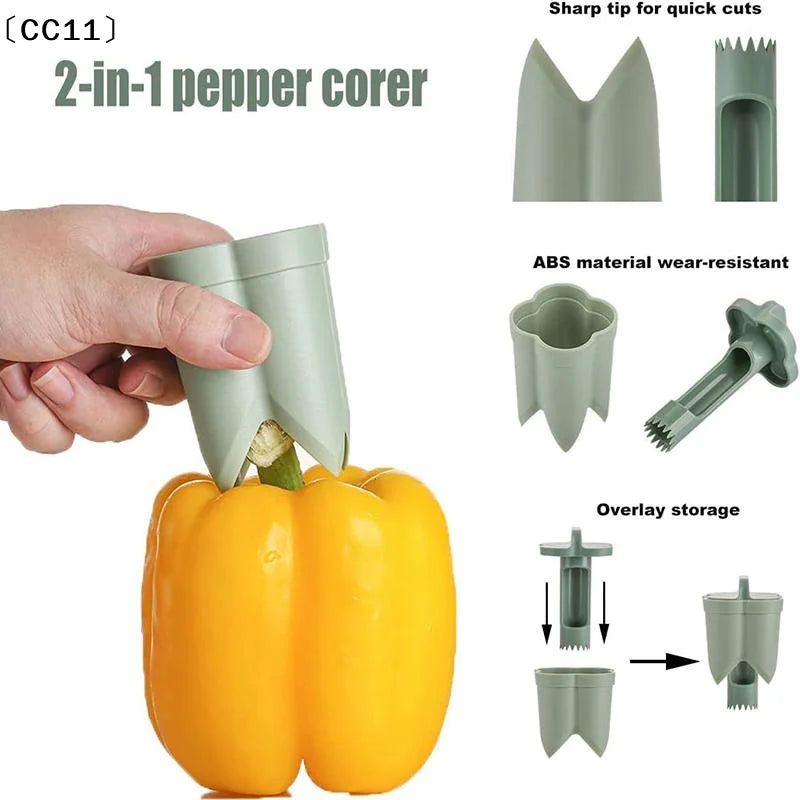 2-in-1 Fruit Pepper Corer Seed Removing Tool Portable Kitchen Utensil Qme