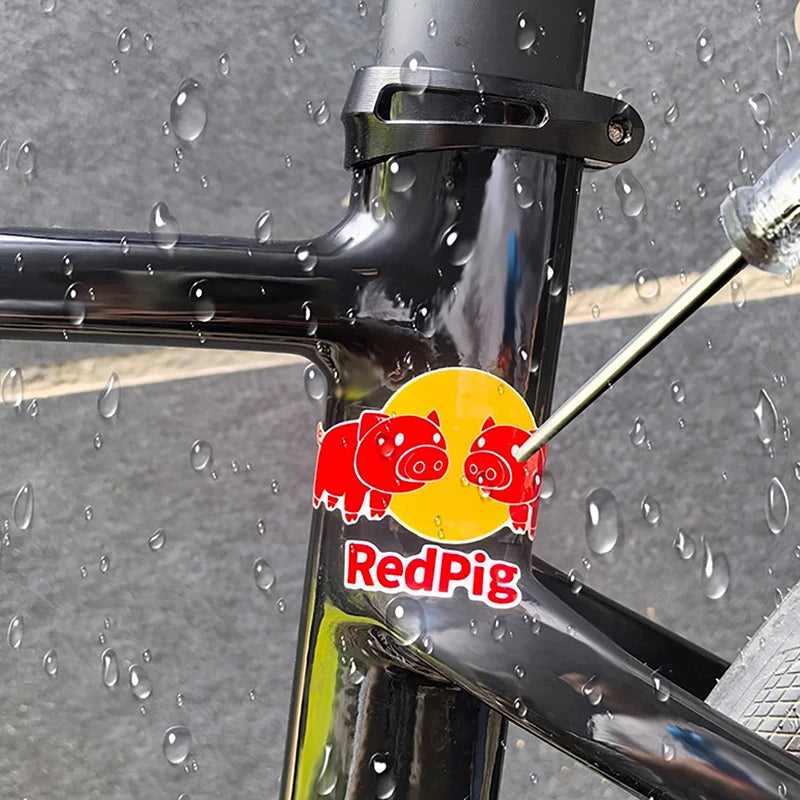 Bike Head Tube Funny Stickers Red Pig Decorative Decals Handlebar Qme