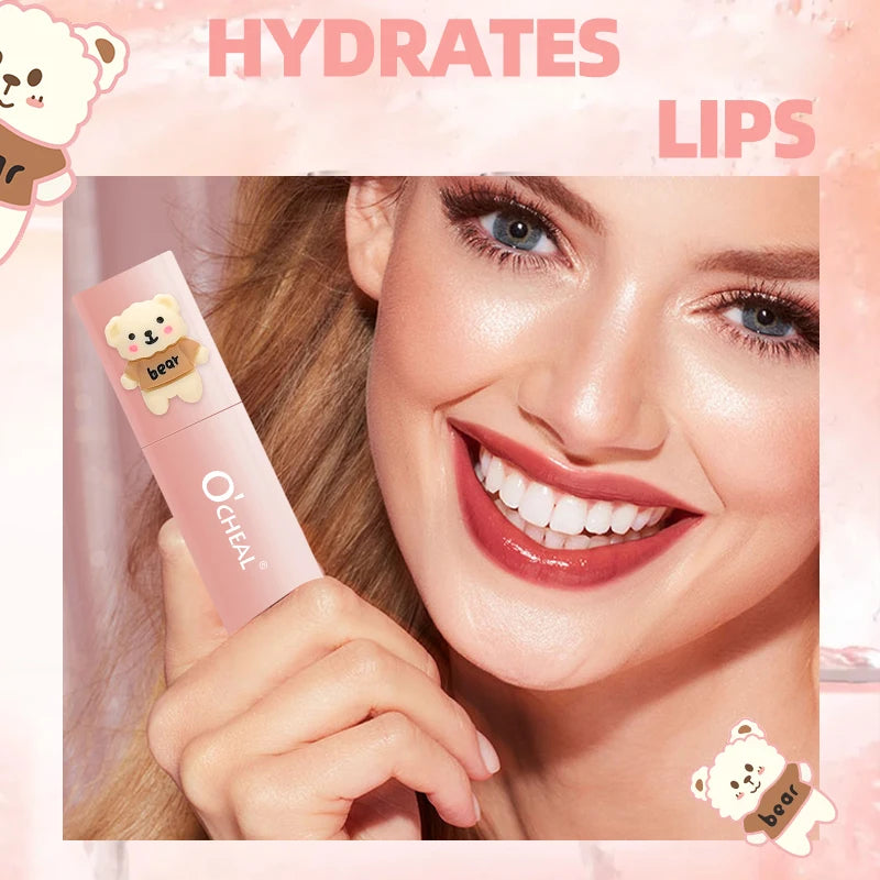 Cartoon Teddy Bear Lip Gloss Waterproof Sweat Proof Matte Effect Qme