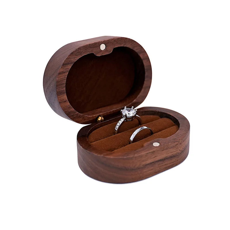 Hot Sale Solid Wood Jewelry Organizer (Black Walnut) - Jewelry Display for Earrings Couples Rings Jewelry Case Valentine Gift Qme Oval Brown Double
