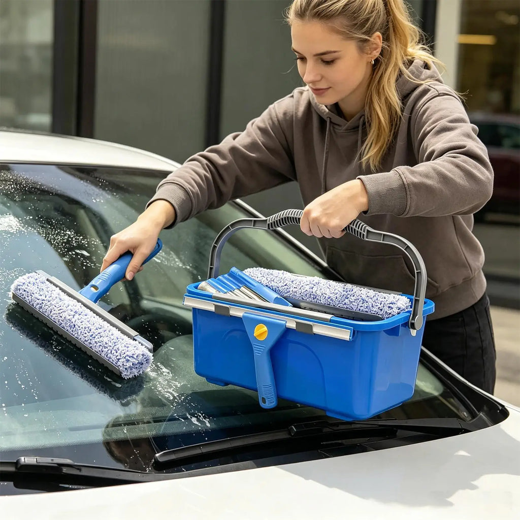 Window Washer Kit Heavy Duty Adjustable Equipment Window Cleaner Tools With Bucket For Car Windshield Tile Glass Patio Door Qme