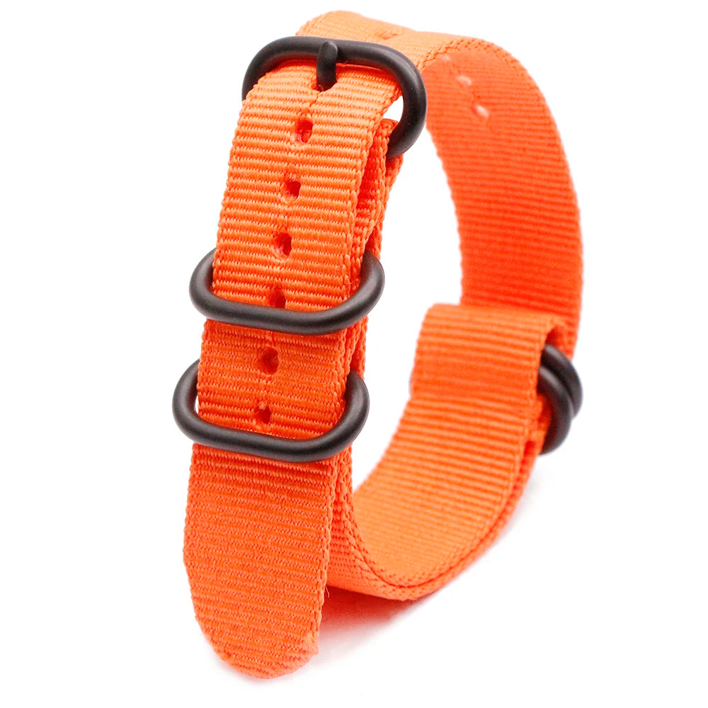 Army Sports Nylon Watch Band 18MM-24MM Black Ring Buckle Wristband Accessories for Samsung Huawei Watches Qme