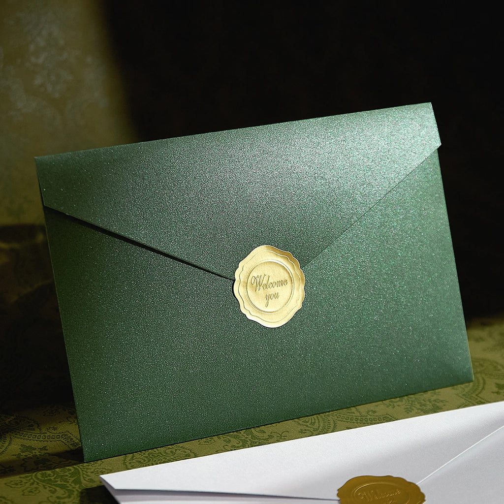 10Pcs Pearl Color Ins Style Envelope Invitations with Gold Sealing Stickers, Multi-Purpose Envelopes for Weddings, Birthdays, Fa Qme