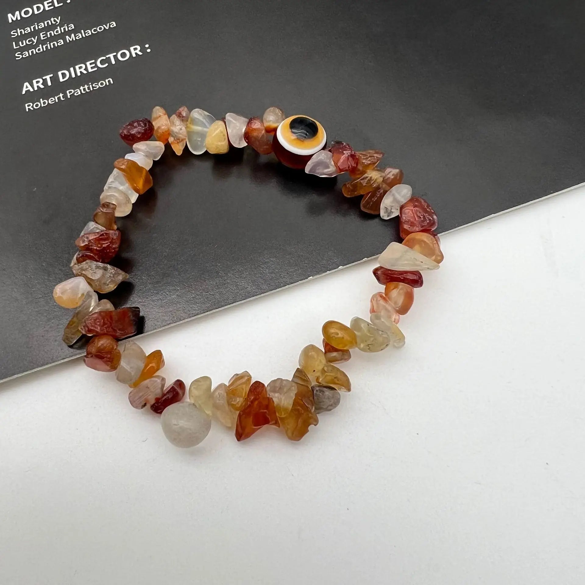 b57 Blue Evil Eye Crystal Bracelet Irregular Natural Stone Beads Chip Jewelry Amethyst Aquamarine Rose Quartz Bangles for Women Qme Light brown