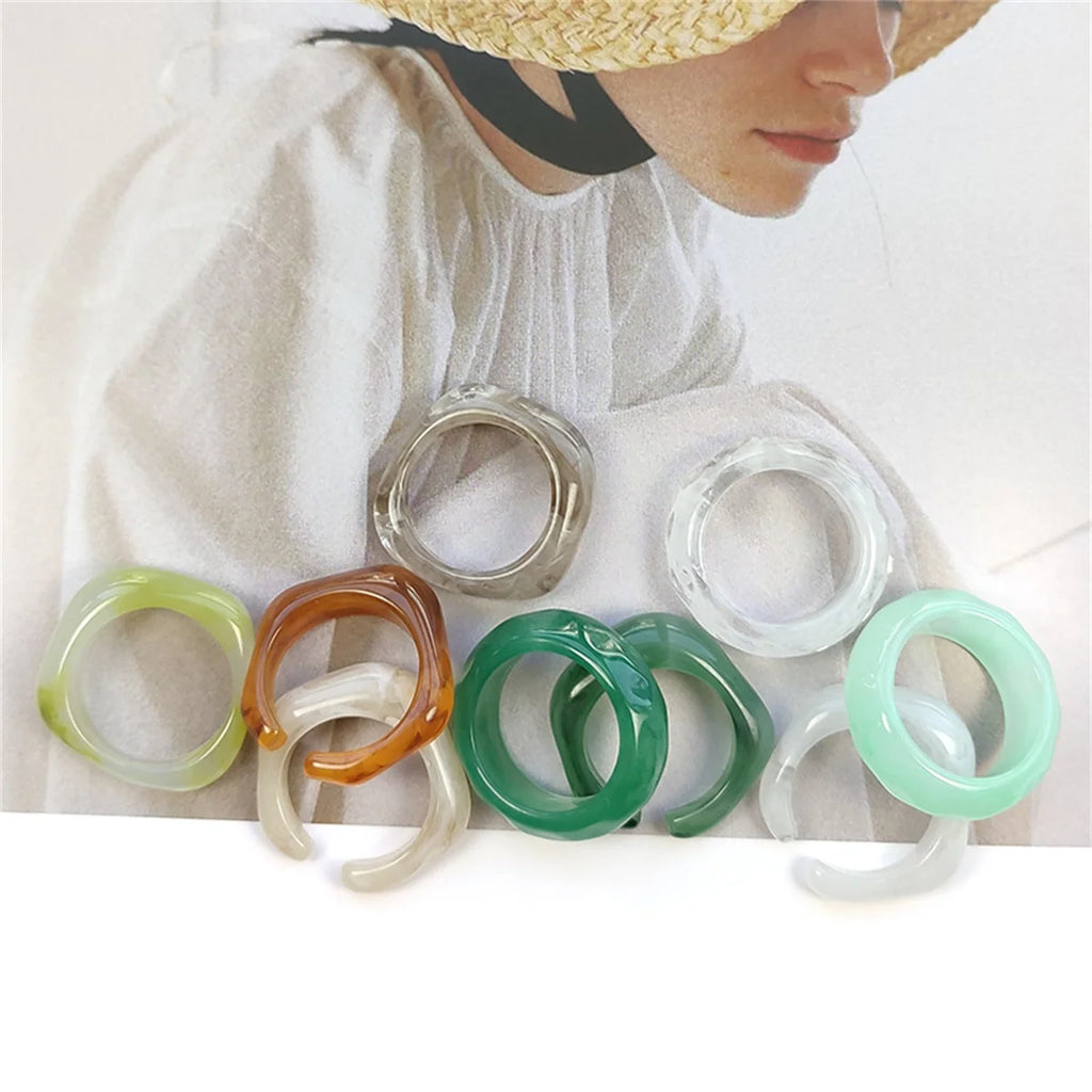 Korean Colorful Chunky Rings Women Transparent Resin Acrylic Rings For Girls Trendy Geometric Irregular Ring Y2K Cute Jewelry Qme