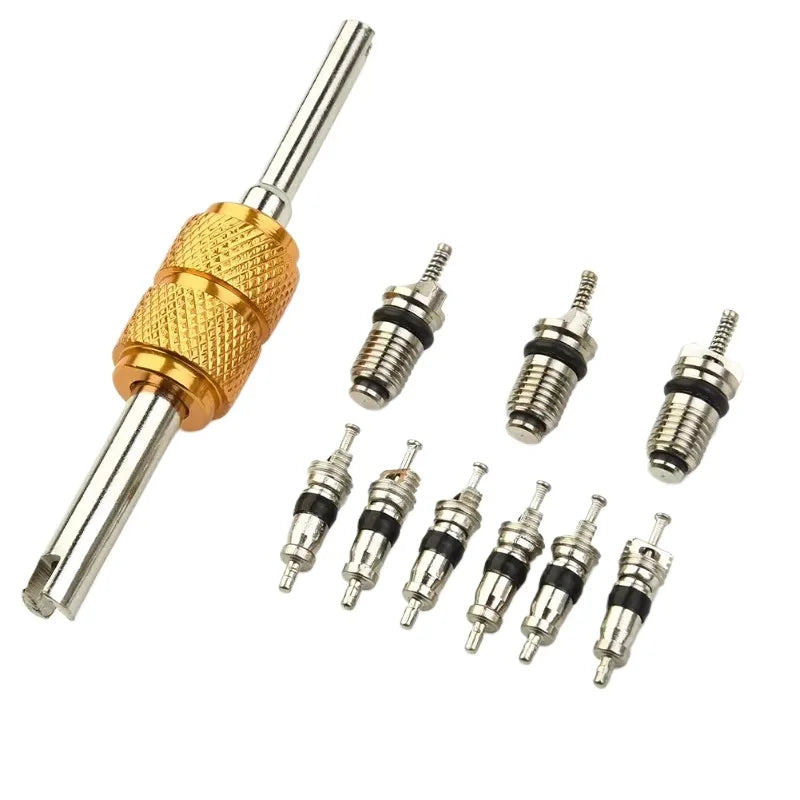 9Pcs R134a Automotive Air Conditioning Valve Core + 1Pcs Remover Tool For A/C System Mall/Big Air Conditioning Valve Core Tool Qme