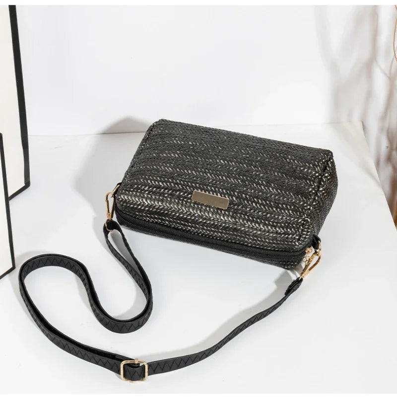 Portable Bohemian Style Straw Woven Bag Handbag Wallet Straw Bucket Bag Wallet Shoulder Bag Straw Crossbody Summer Qme