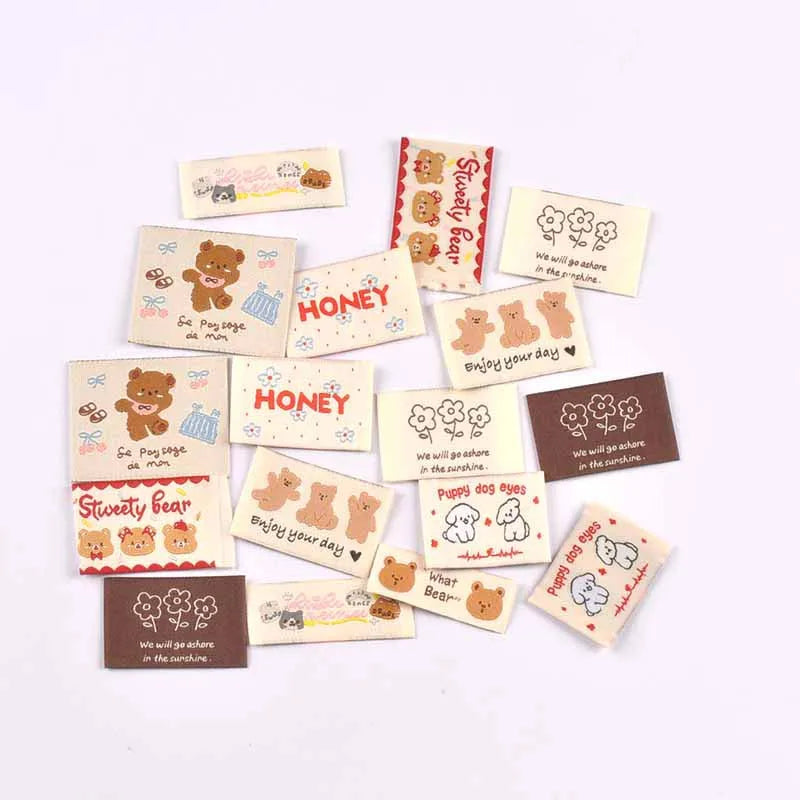 20pcs 18-53mm Cute Flower/Bear/Dog Fabric Labels, Handmade Sew On Tags for DIY Clothes Bags Crafts Decoration cp4294 Qme