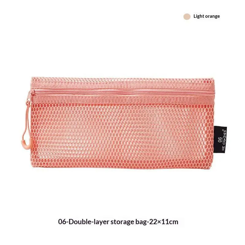 Breathable Mesh Zipper Storage Pouch Visible Large Capacity For Stationery Cosmetics Cables Travel Qme E