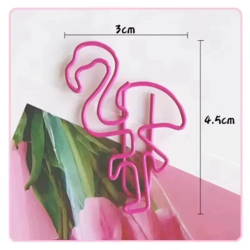 10PCS Cute Pink Flamingo Paper Clips Animal Bookmark Clips Office School Stationery Document Organizer Gift Supplies Qme