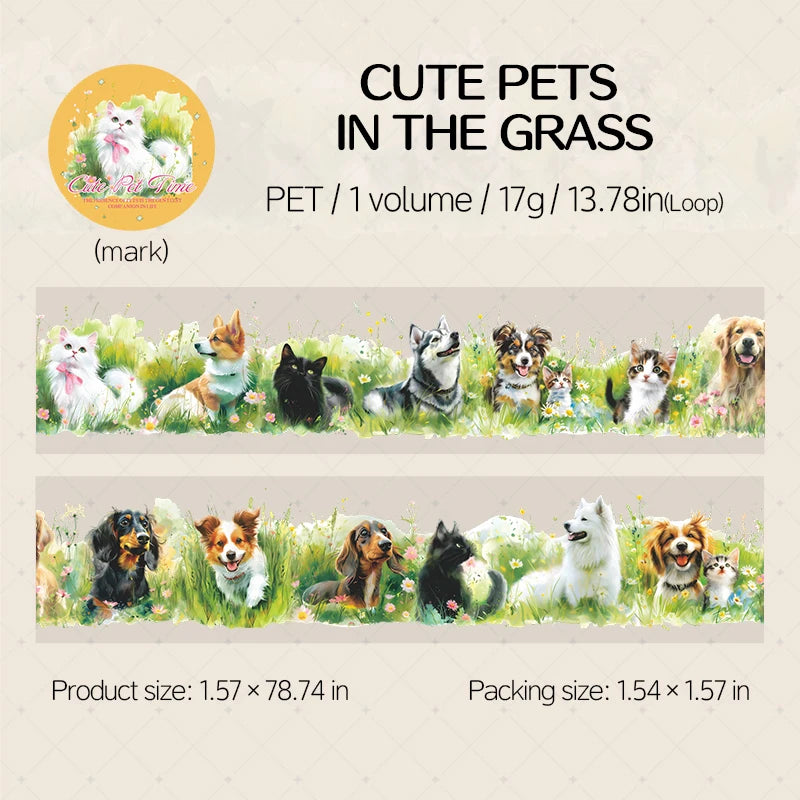 1 Roll Cute Pet Theme PET Seamless Landscape Washi Tape for Scrapbooking DIY Stickers Collage Material Phone Case Notebook Decor Qme 6