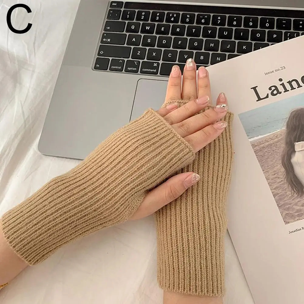 Short Fingerless Gloves Women's Mitten Winter Warmer Knitted Arm Sleeve Fine Casual Soft Girl's Goth Clothes Punk Gothic Gloves Qme B