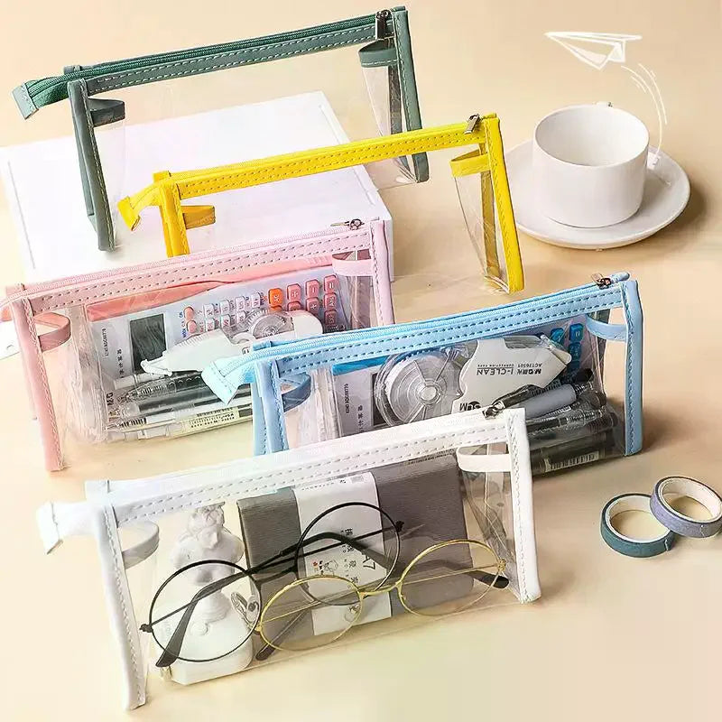 Transparent Pencil Case Large Capacity Simple Clear Pen Bag Exam Qme