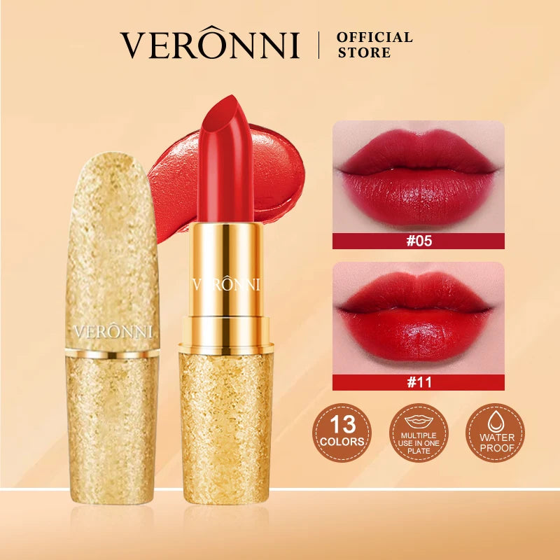 17 Colors Gold Tube Lipstick Moisturizing Velvet Matte Bullet Qme