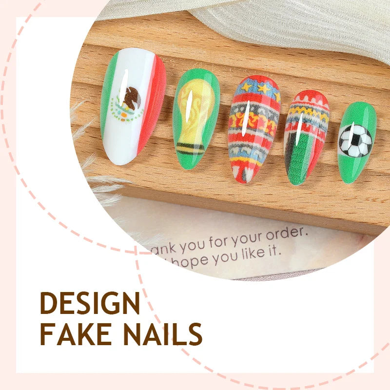 Fashion Luxury Mexico National Team Almond Full Cover Press On Nails Stylish Mexico flag design artificial false nails Qme